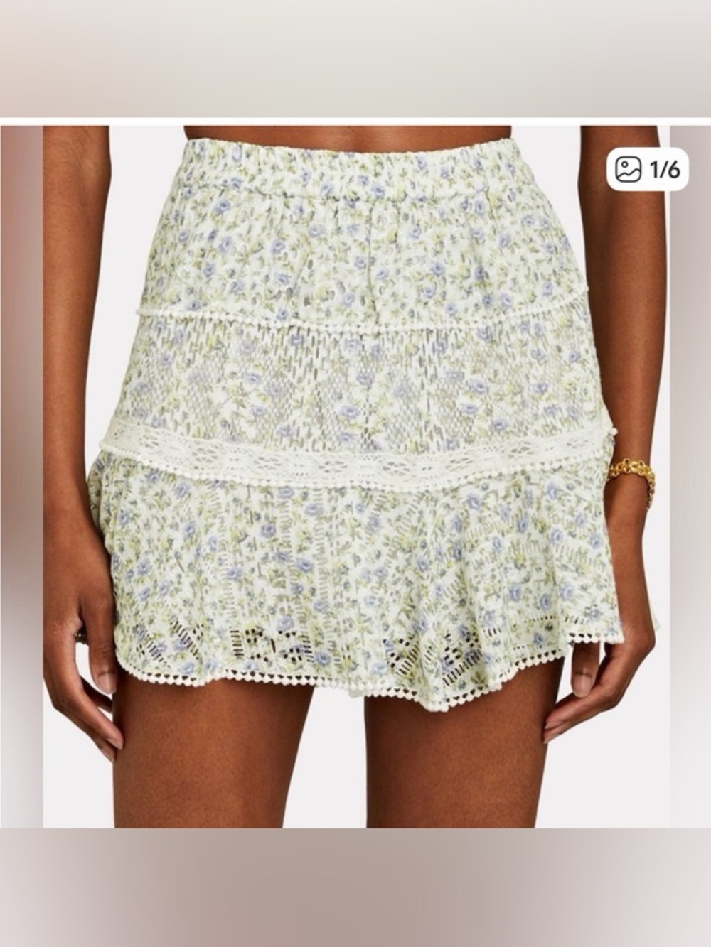 LoveShackFancy Diamond Mini Skirt in White Garden Stream, Size Small